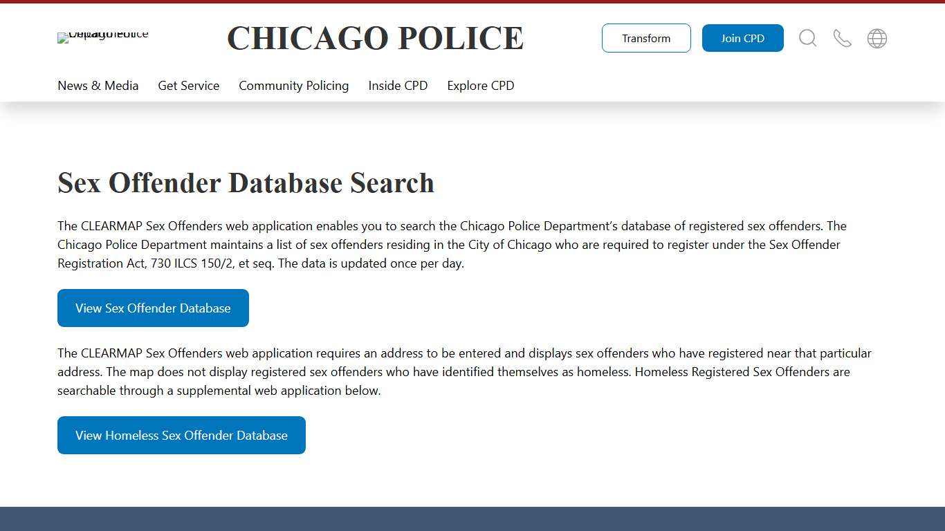 Sex Offender Database Search – Chicago Police Department
