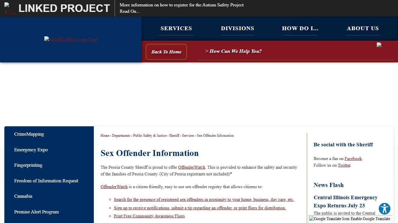 Sex Offender Information | Peoria County, IL
